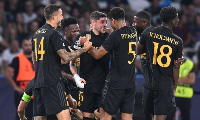 valverde c celebrates after scoring the 2 3 goal during the champions league group c match between napoli and real madrid 03 october 2023 liga de campeones italia napoles efe epa ciro fusco